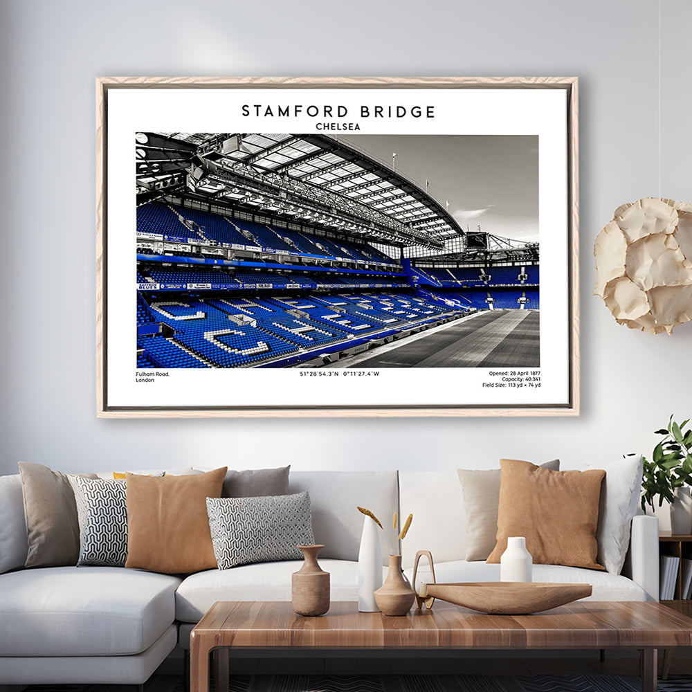 Stamford Bridge, Chelsea Stadium Wall Art Print, Premier League Fans, Framed Canvas Print Wall Art