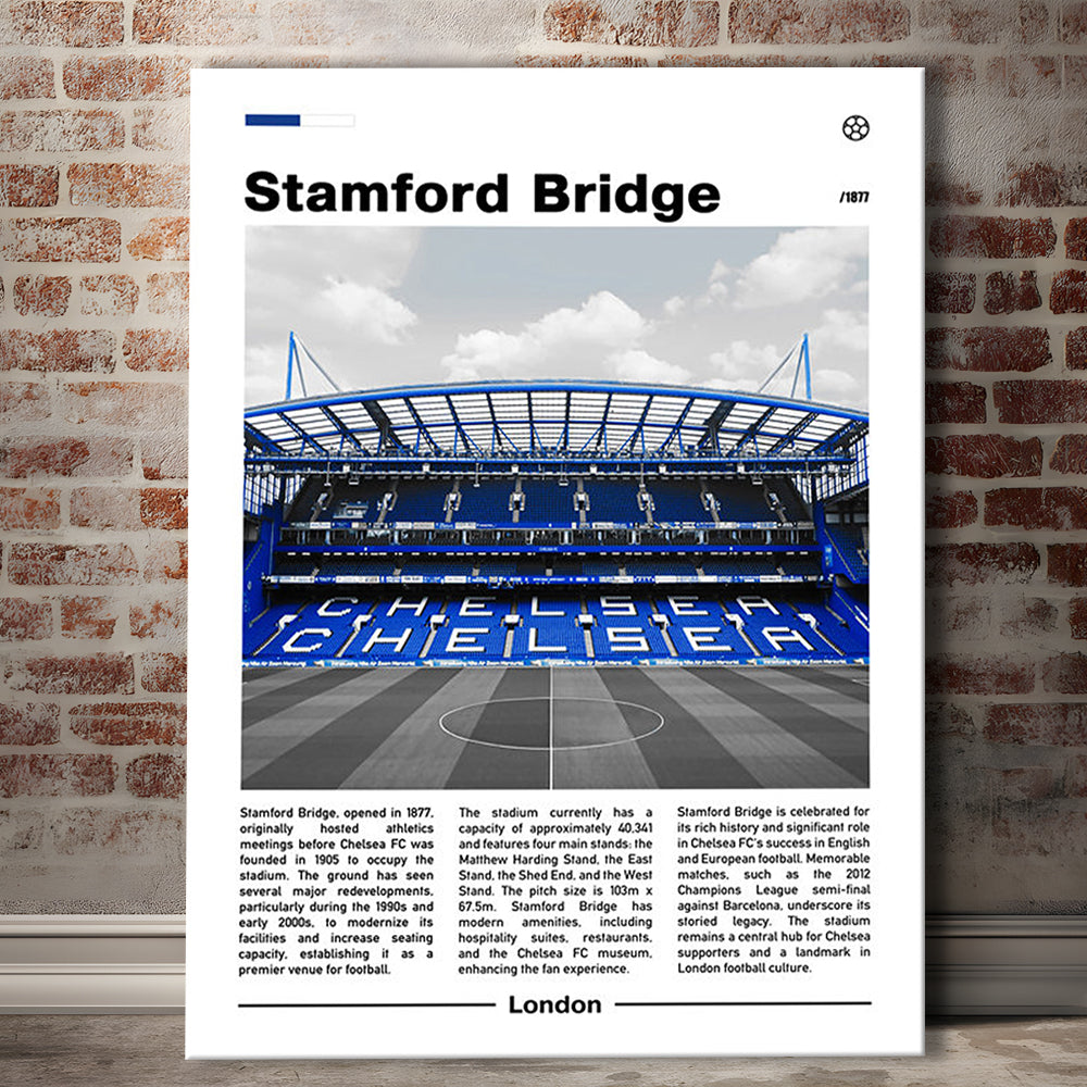 Stamford Bridge Print, Chelsea Stadium Wall Art, Soccer Lovers, Canvas Prints Wall Art, Man Cave Decor