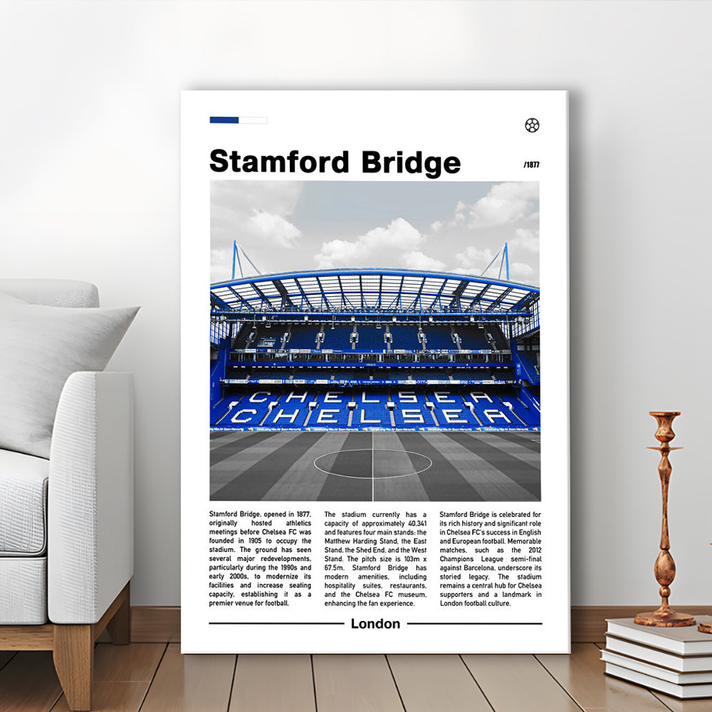 Stamford Bridge Print, Chelsea Stadium Wall Art, Soccer Lovers, Canvas Prints Wall Art, Man Cave Decor