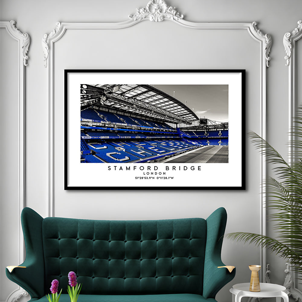 Stamford Bridge Stadium, Chelsea Home Ground Wall Art Print, Premier League Fans, Framed Art Print Wall Decor