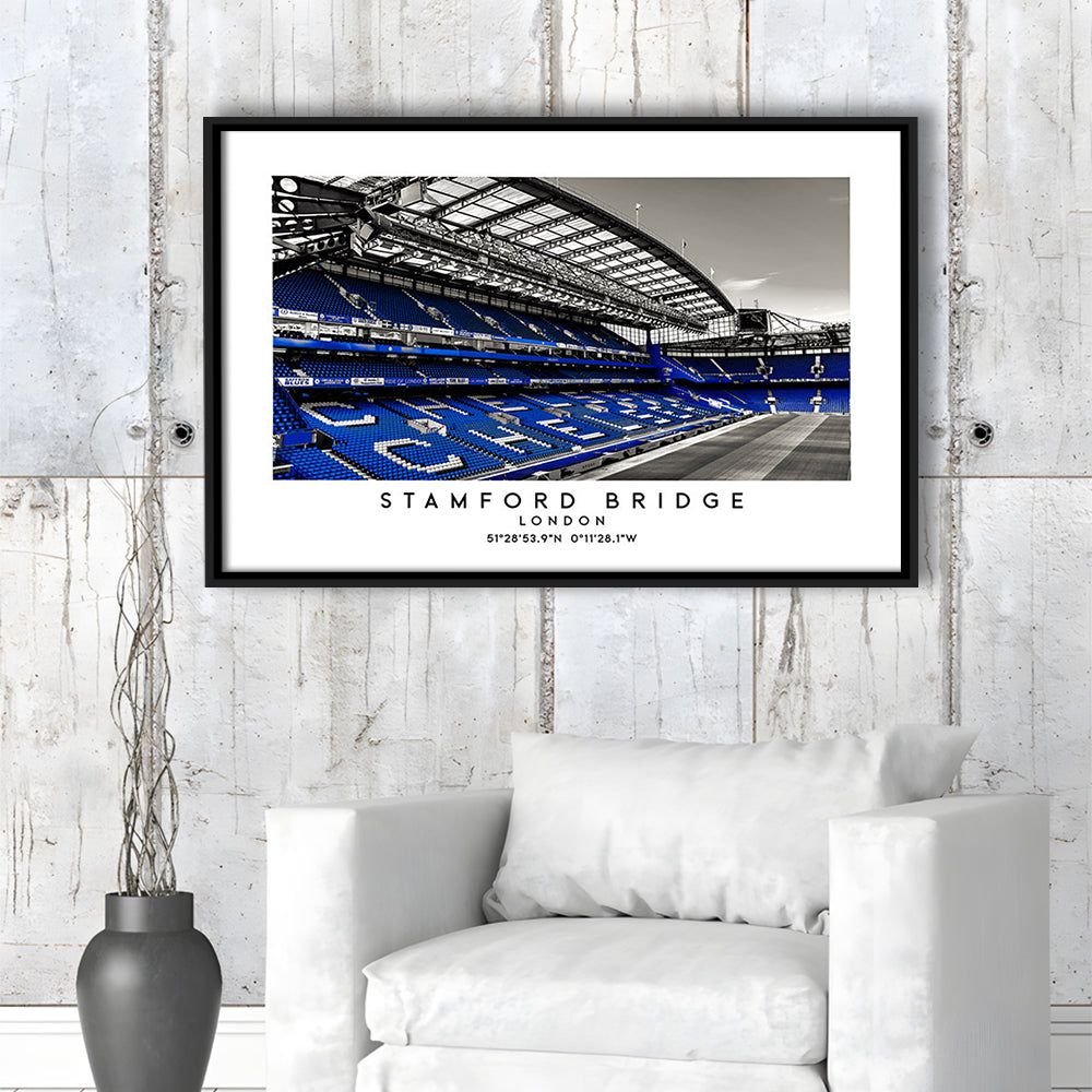 Stamford Bridge Stadium, Chelsea Home Ground Wall Art Print, Premier League Fans, Framed Canvas Print Wall Art