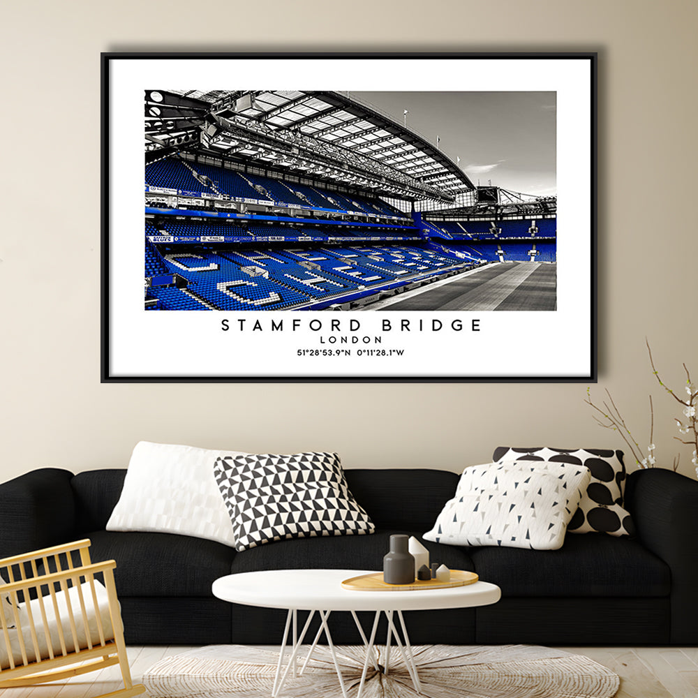 Stamford Bridge Stadium, Chelsea Home Ground Wall Art Print, Premier League Fans, Framed Canvas Print Wall Art