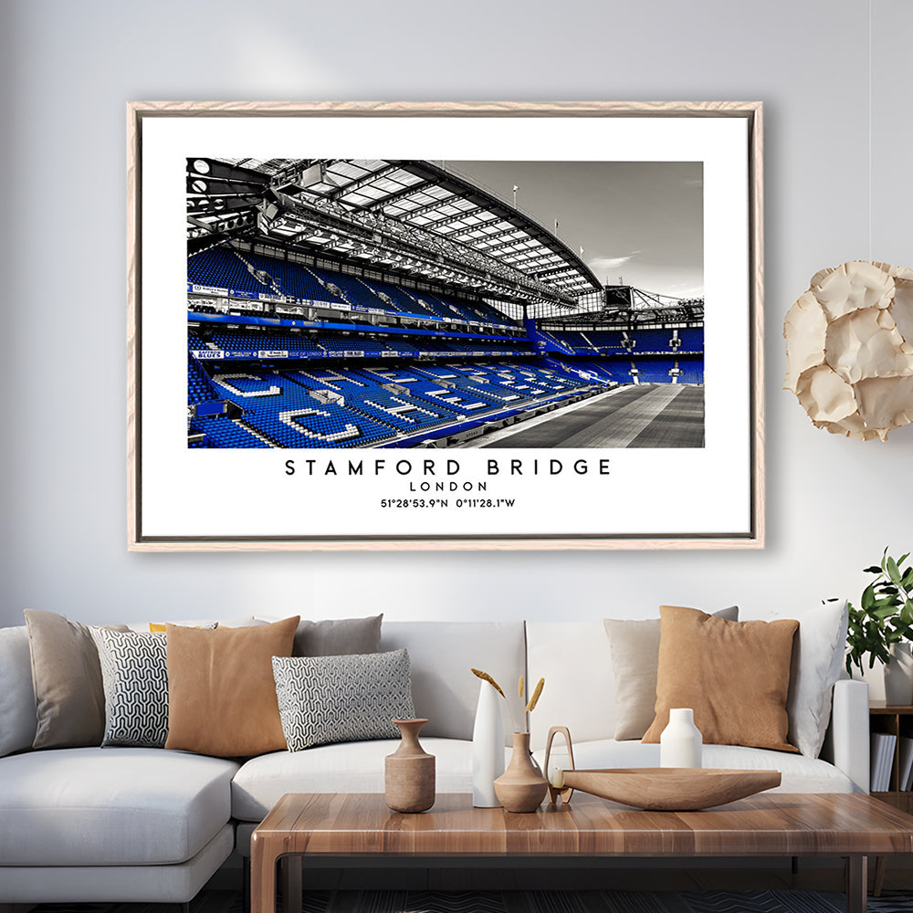 Stamford Bridge Stadium, Chelsea Home Ground Wall Art Print, Premier League Fans, Framed Canvas Print Wall Art