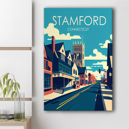 Stamford Connecticut Retro Art Print, Stamford City Wall Art, Canvas Print, Painting Canvas, Living Room Decor
