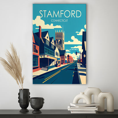 Stamford Connecticut Retro Art Print, Stamford City Wall Art, Canvas Print, Painting Canvas, Living Room Decor