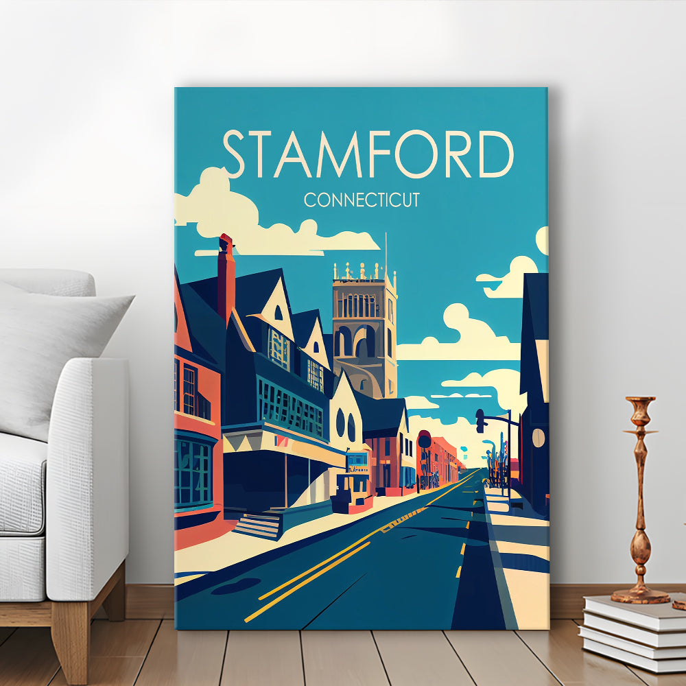 Stamford Connecticut Retro Art Print, Stamford City Wall Art, Canvas Print, Painting Canvas, Living Room Decor