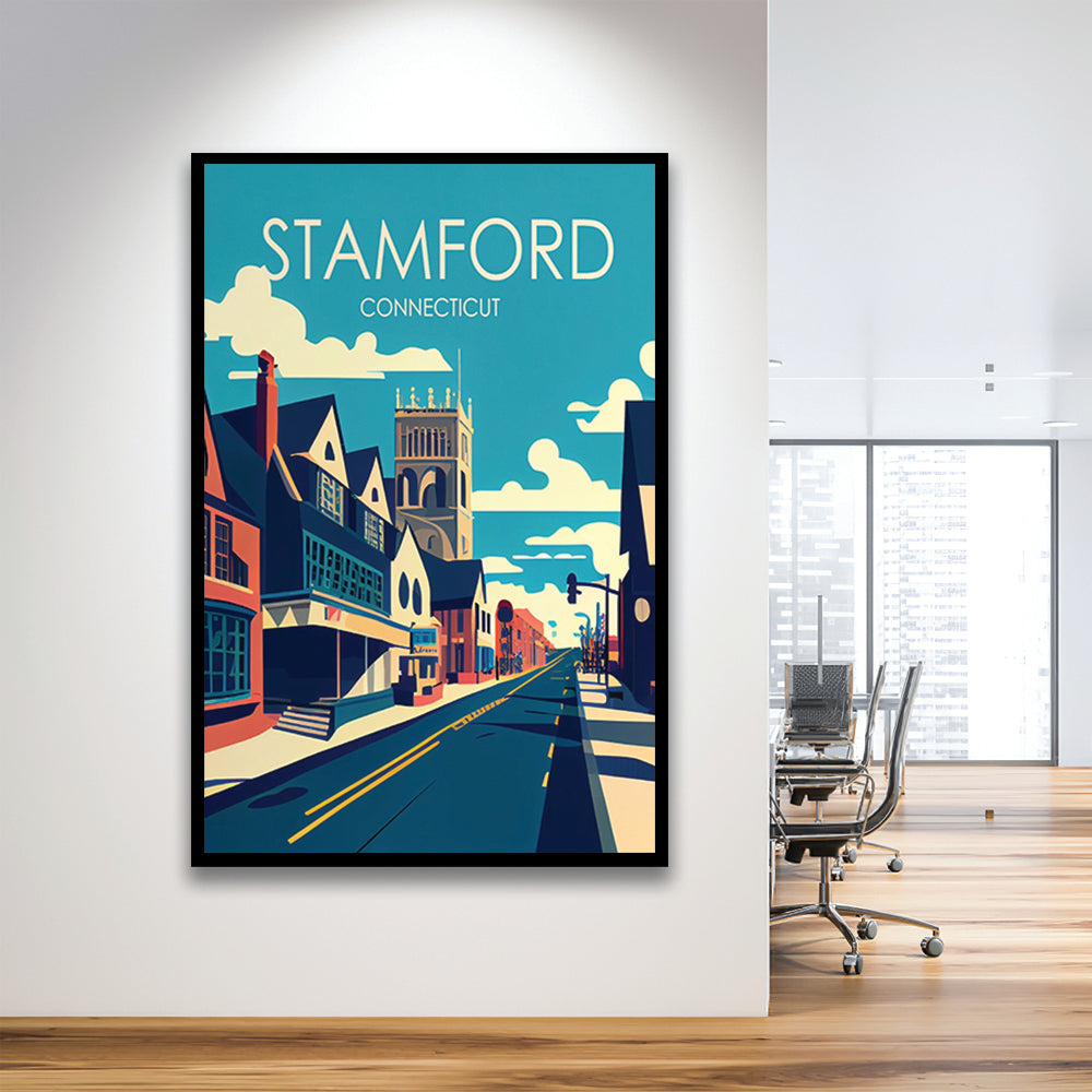 Stamford Connecticut Retro Art Print, Stamford City Wall Art, Framed Art Print, Picture Framed, Painting Art