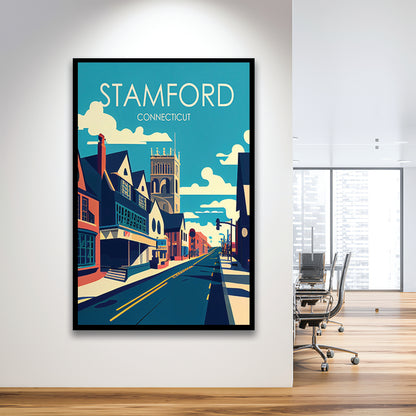 Stamford Connecticut Retro Art Print, Stamford City Wall Art, Framed Art Print, Picture Framed, Painting Art