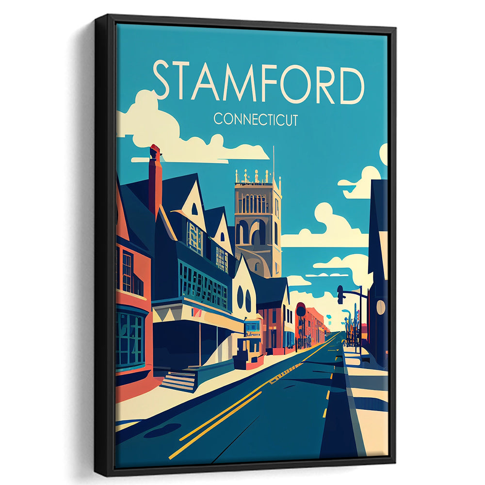 Stamford Connecticut Retro Art Print, Stamford City Wall Art, Floating Framed Canvas Print, Framed Picture, Painting Canvas