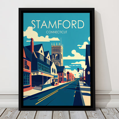 Stamford Connecticut Retro Art Print, Stamford City Wall Art, Floating Framed Canvas Print, Framed Picture, Painting Canvas
