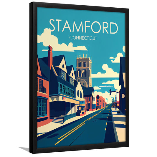 Stamford Connecticut Retro Art Print, Stamford City Wall Art, Framed Art Print, Picture Framed, Painting Art