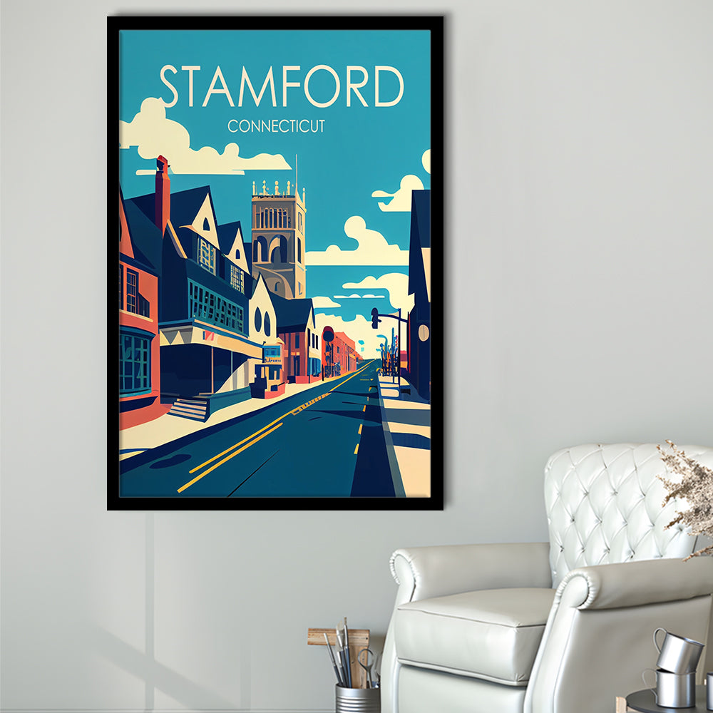 Stamford Connecticut Retro Art Print, Stamford City Wall Art, Framed Art Print, Picture Framed, Painting Art