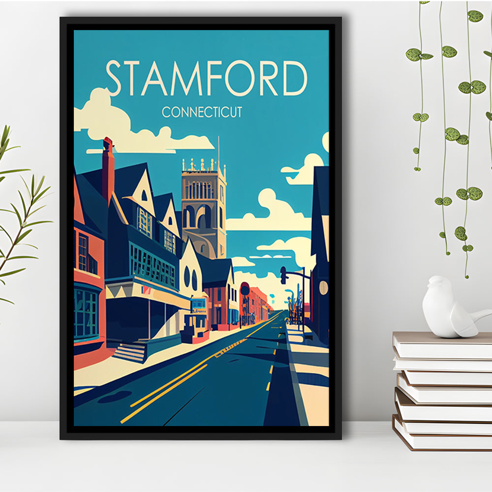 Stamford Connecticut Retro Art Print, Stamford City Wall Art, Floating Framed Canvas Print, Framed Picture, Painting Canvas