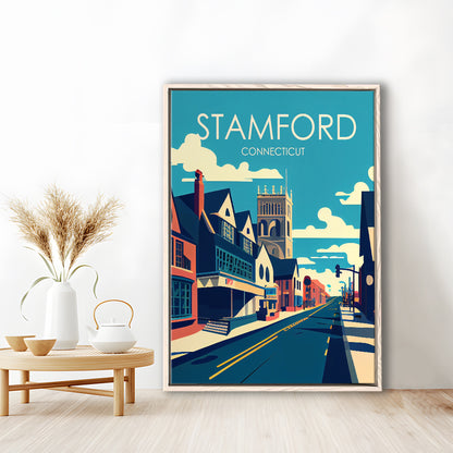 Stamford Connecticut Retro Art Print, Stamford City Wall Art, Floating Framed Canvas Print, Framed Picture, Painting Canvas