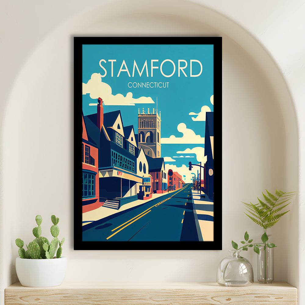 Stamford Connecticut Retro Art Print, Stamford City Wall Art, Framed Art Print, Picture Framed, Painting Art