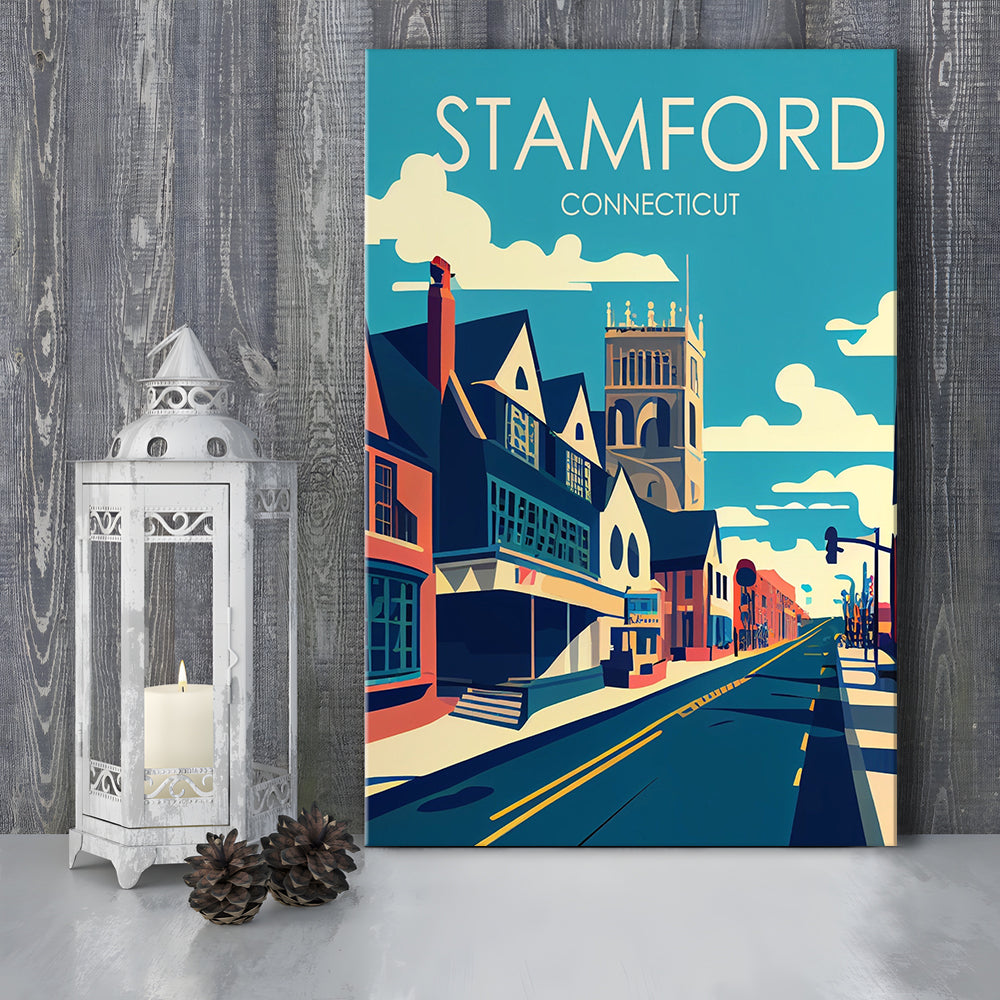 Stamford Connecticut Retro Art Print, Stamford City Wall Art, Canvas Print, Painting Canvas, Living Room Decor