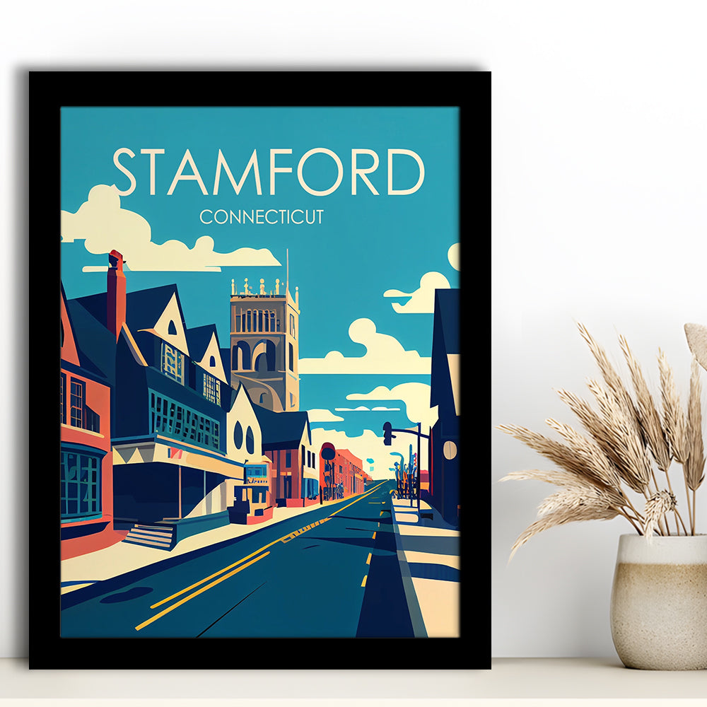 Stamford Connecticut Retro Art Print, Stamford City Wall Art, Framed Art Print, Picture Framed, Painting Art