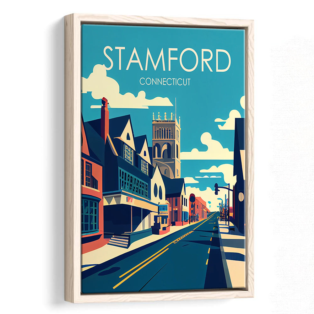 Stamford Connecticut Retro Art Print, Stamford City Wall Art, Floating Framed Canvas Print, Framed Picture, Painting Canvas