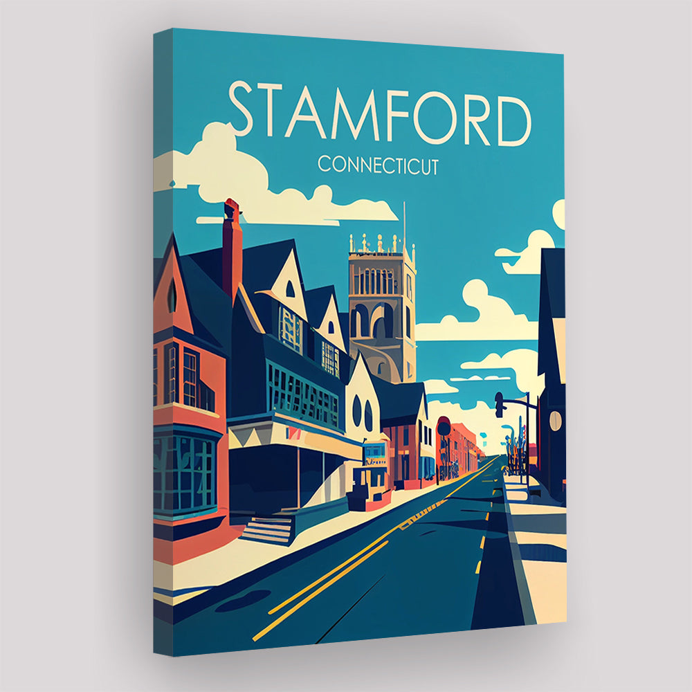 Stamford Connecticut Retro Art Print, Stamford City Wall Art, Canvas Print, Painting Canvas, Living Room Decor
