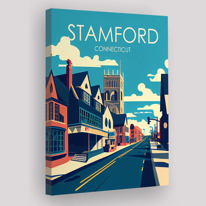 Stamford Connecticut Retro Art Print, Stamford City Wall Art, Canvas Print, Painting Canvas, Living Room Decor