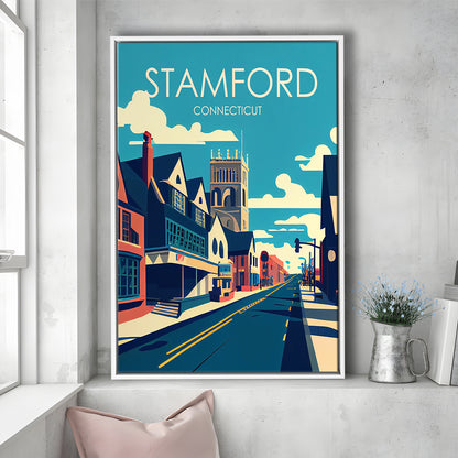 Stamford Connecticut Retro Art Print, Stamford City Wall Art, Floating Framed Canvas Print, Framed Picture, Painting Canvas