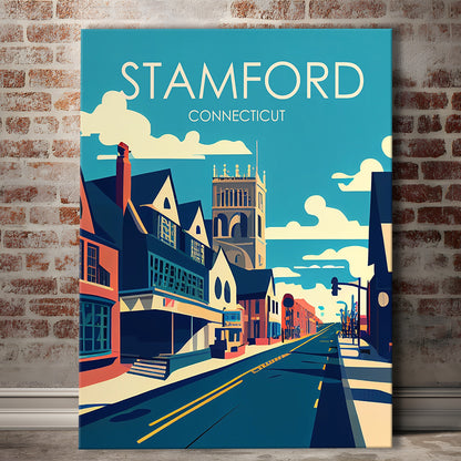 Stamford Connecticut Retro Art Print, Stamford City Wall Art, Canvas Print, Painting Canvas, Living Room Decor