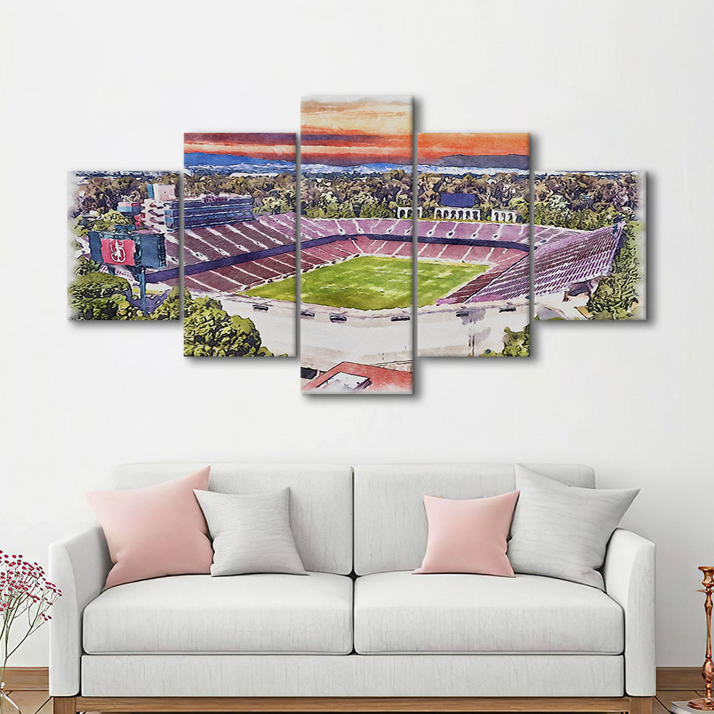 Stanford Painting Stadium Watercolor, Stanford California Watercolor, Sport Art, Mixed 5 Panel, Canvas Print Wall Art