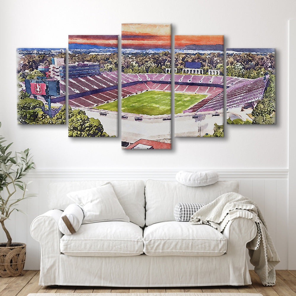 Stanford Painting Stadium Watercolor, Stanford California Watercolor, Sport Art, Mixed 5 Panel, Canvas Print Wall Art