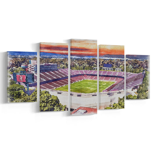 Stanford Painting Stadium Watercolor, Stanford California Watercolor, Sport Art, Mixed 5 Panel, Canvas Print Wall Art