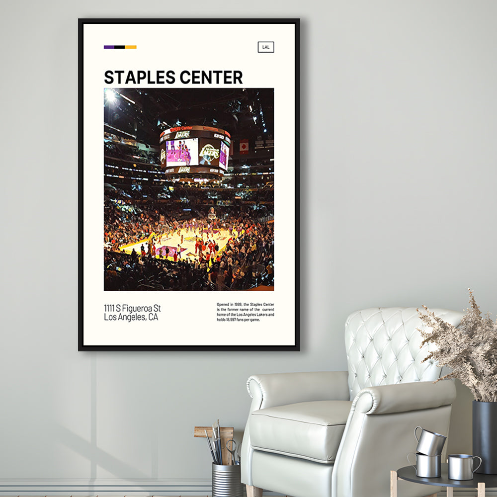 Staples Center Print, Los Angeles Lakers Stadium Canvas Art, Man Cave Gift, Floating Framed Canvas Print Wall Art