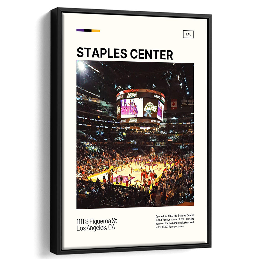 Staples Center Print, Los Angeles Lakers Stadium Canvas Art, Man Cave Gift, Floating Framed Canvas Print Wall Art