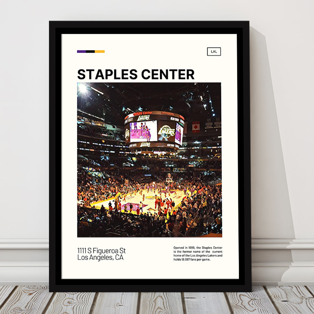 Staples Center Print, Los Angeles Lakers Stadium Canvas Art, Man Cave Gift, Floating Framed Canvas Print Wall Art