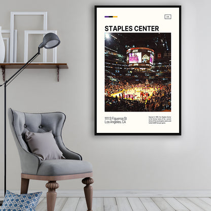 Staples Center Print, Los Angeles Lakers Stadium Canvas Art, Man Cave Gift, Floating Framed Canvas Print Wall Art