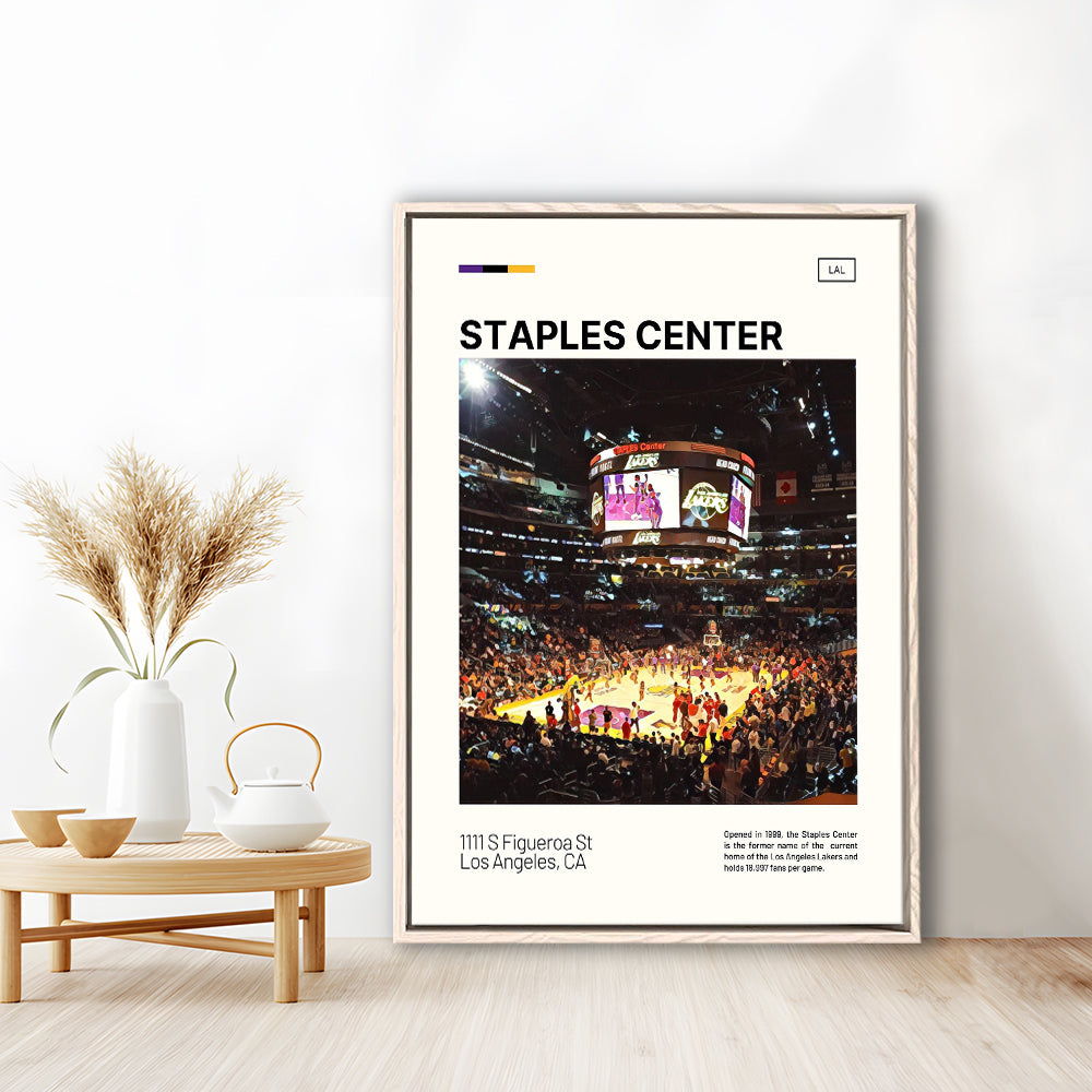 Staples Center Print, Los Angeles Lakers Stadium Canvas Art, Man Cave Gift, Floating Framed Canvas Print Wall Art