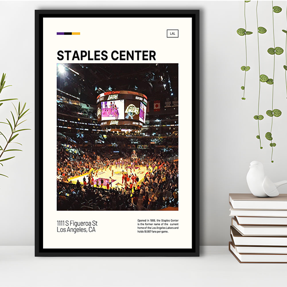 Staples Center Print, Los Angeles Lakers Stadium Canvas Art, Man Cave Gift, Floating Framed Canvas Print Wall Art