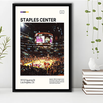 Staples Center Print, Los Angeles Lakers Stadium Canvas Art, Man Cave Gift, Floating Framed Canvas Print Wall Art