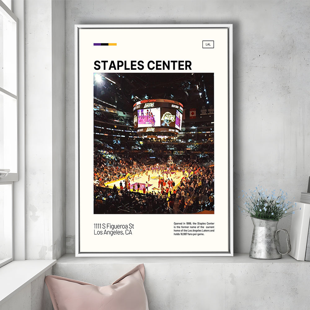 Staples Center Print, Los Angeles Lakers Stadium Canvas Art, Man Cave Gift, Floating Framed Canvas Print Wall Art