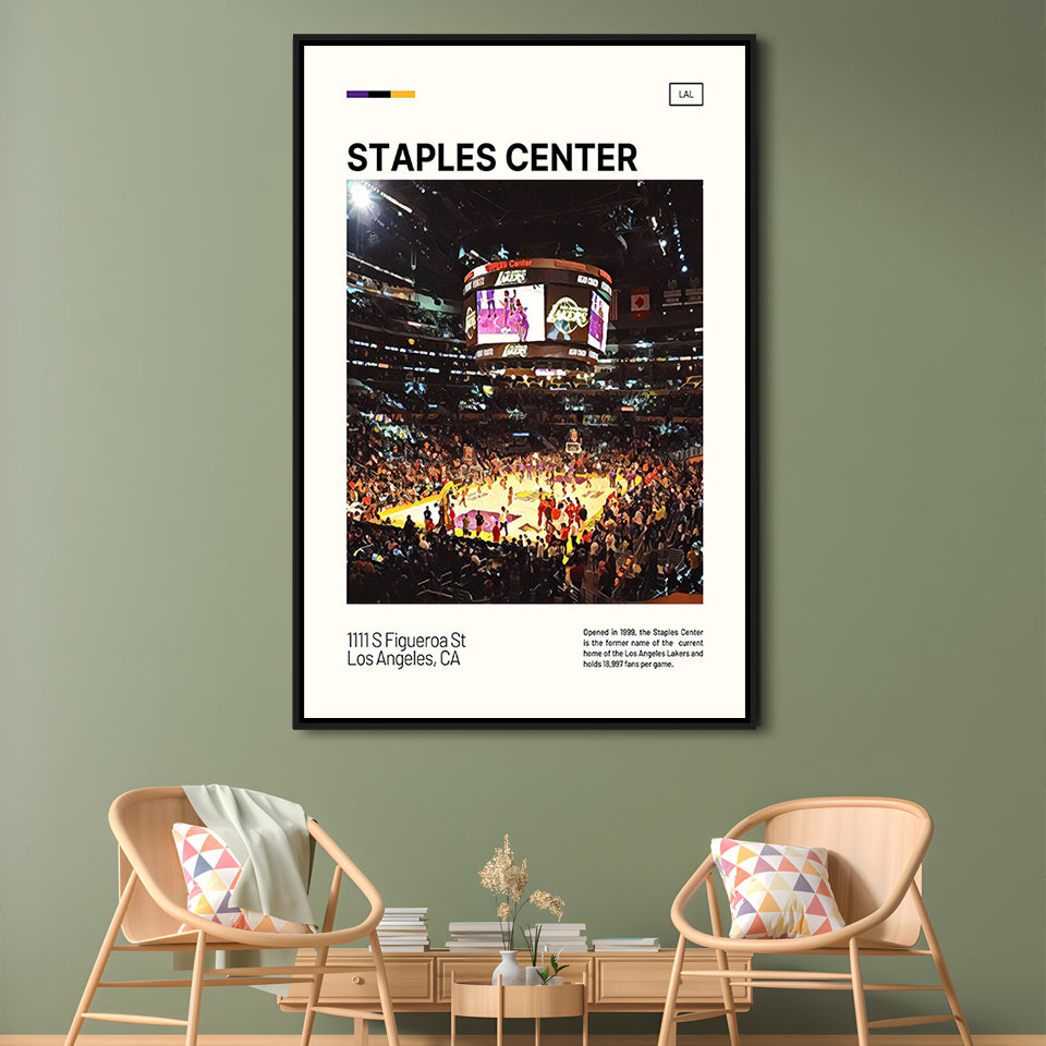 Staples Center Print, Los Angeles Lakers Stadium Canvas Art, Man Cave Gift, Floating Framed Canvas Print Wall Art