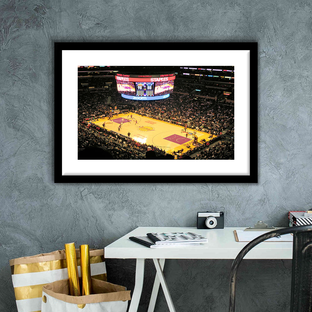 Staples Center in La, Stadium Canvas, Sport Art, Gift for him, White Border Framed Art Print Wall Decor