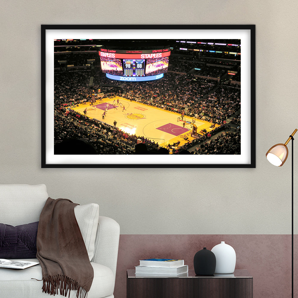 Staples Center in La, Stadium Canvas, Sport Art, Gift for him, White Border Framed Art Print Wall Decor