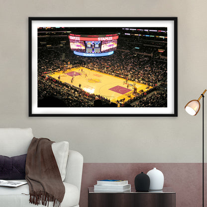 Staples Center in La, Stadium Canvas, Sport Art, Gift for him, White Border Framed Art Print Wall Decor