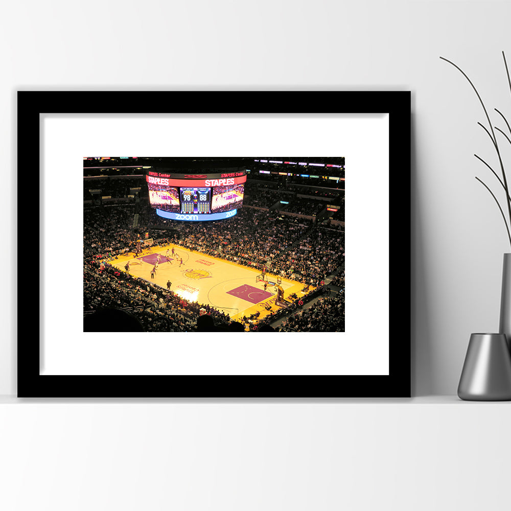 Staples Center in La, Stadium Canvas, Sport Art, Gift for him, White Border Framed Art Print Wall Decor