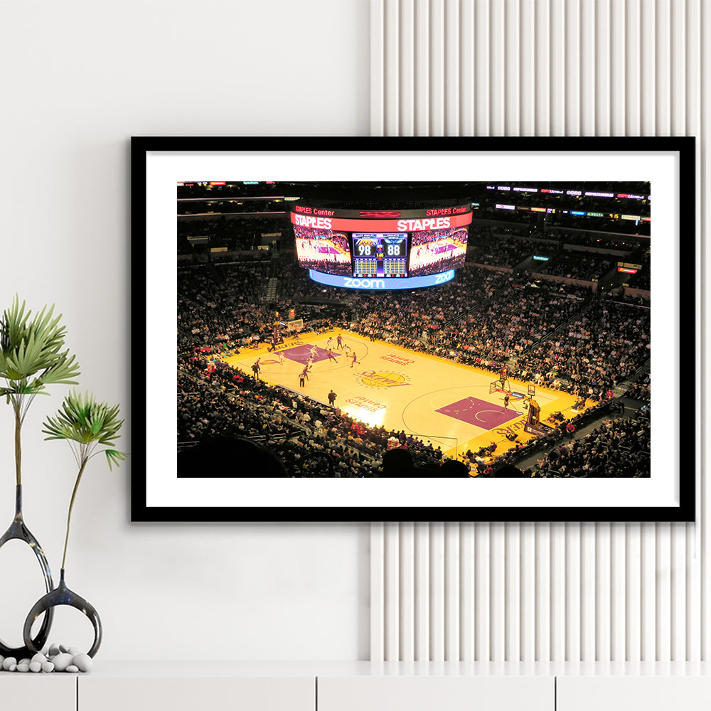 Staples Center in La, Stadium Canvas, Sport Art, Gift for him, White Border Framed Art Print Wall Decor