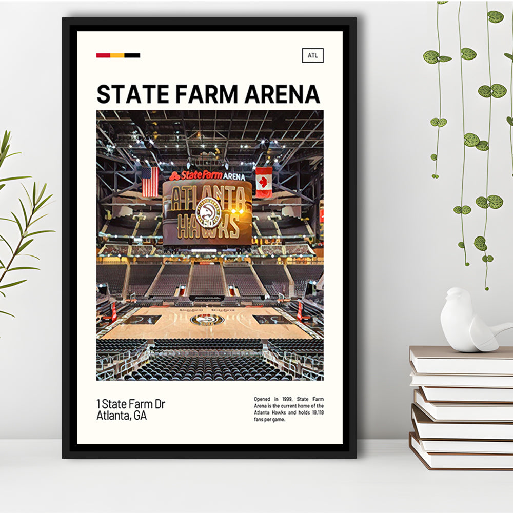 State Farm Arena Print, Atlanta Hawks Stadium Canvas Art, Man Cave Gift, Floating Framed Canvas Print Wall Art