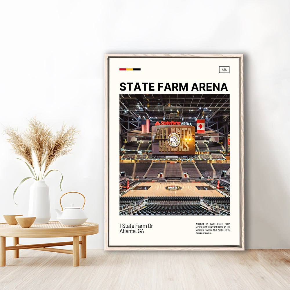 State Farm Arena Print, Atlanta Hawks Stadium Canvas Art, Man Cave Gift, Floating Framed Canvas Print Wall Art