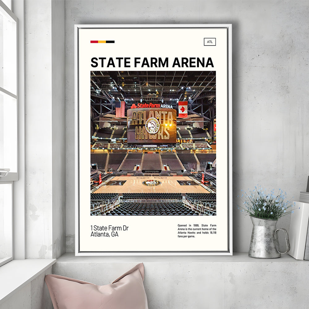 State Farm Arena Print, Atlanta Hawks Stadium Canvas Art, Man Cave Gift, Floating Framed Canvas Print Wall Art