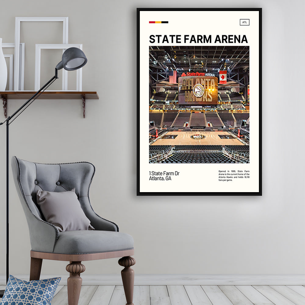 State Farm Arena Print, Atlanta Hawks Stadium Canvas Art, Man Cave Gift, Floating Framed Canvas Print Wall Art