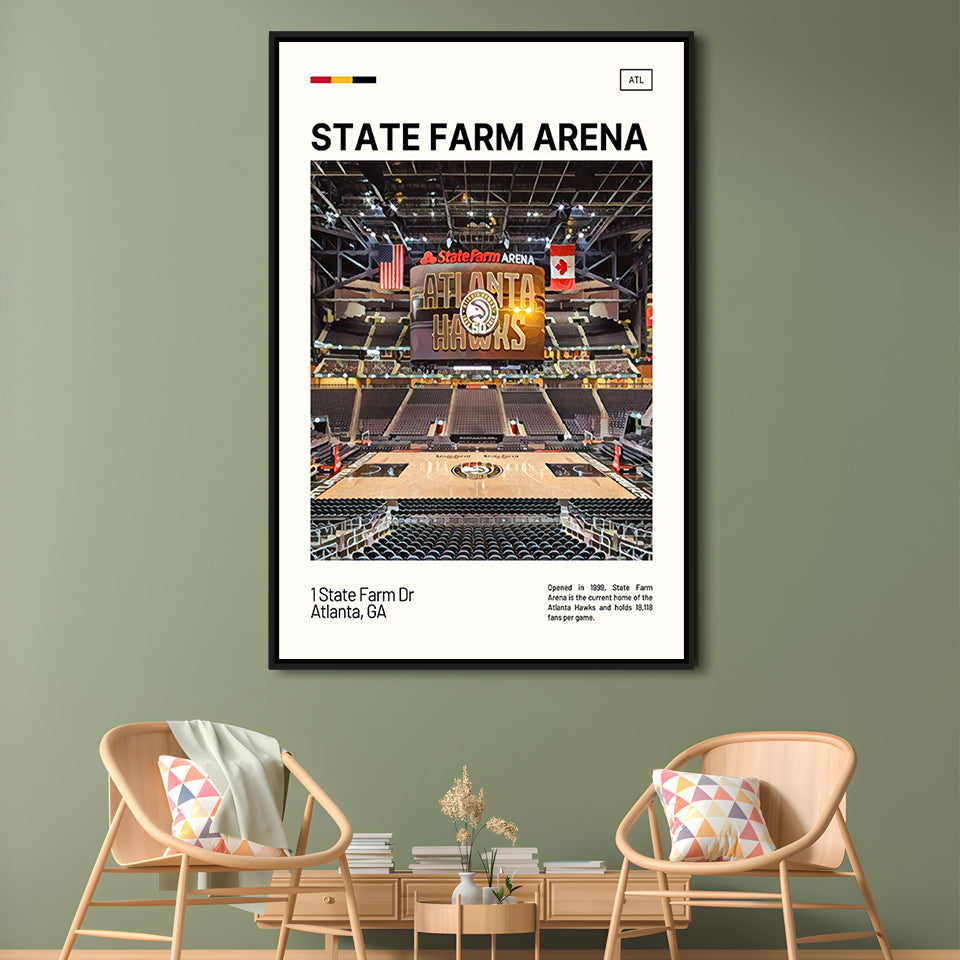 State Farm Arena Print, Atlanta Hawks Stadium Canvas Art, Man Cave Gift, Floating Framed Canvas Print Wall Art