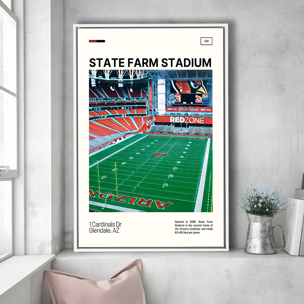 State Farm Stadium Print, Arizona Cardinals Stadium Canvas Art, Man Cave Gift, Floating Framed Canvas Print Wall Art