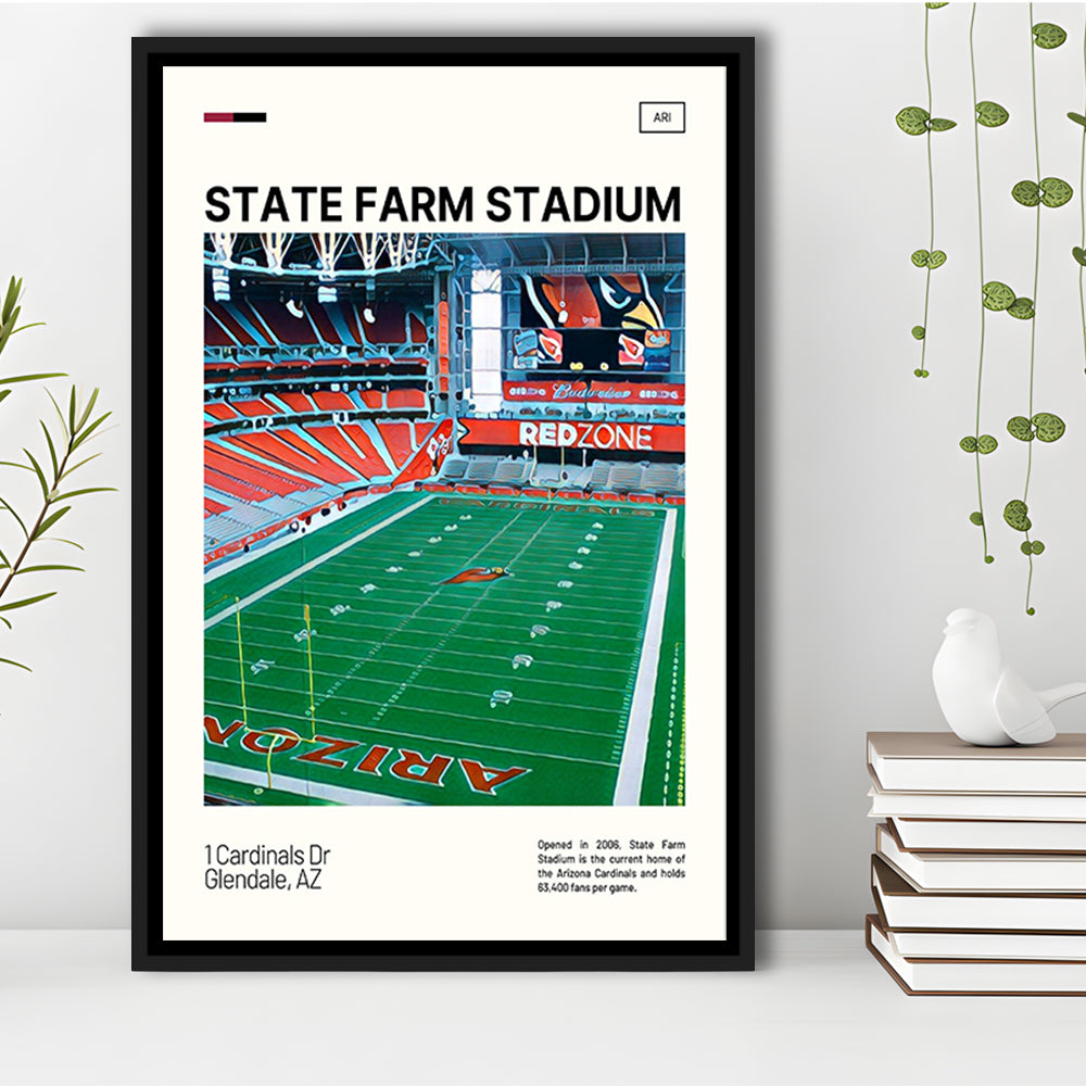 State Farm Stadium Print, Arizona Cardinals Stadium Canvas Art, Man Cave Gift, Floating Framed Canvas Print Wall Art